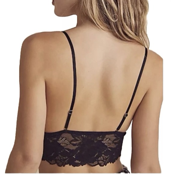 New Free People Bralette‎ Women's Medium Black Everyday Lace Longline Stretch - Picture 2 of 9